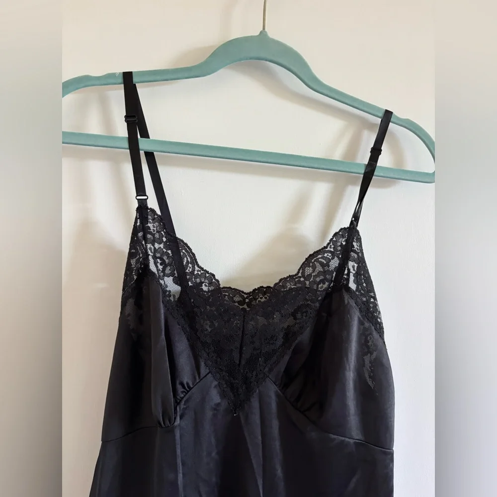 Vintage black lace slip midi dress feminine - Picture 3 of 6